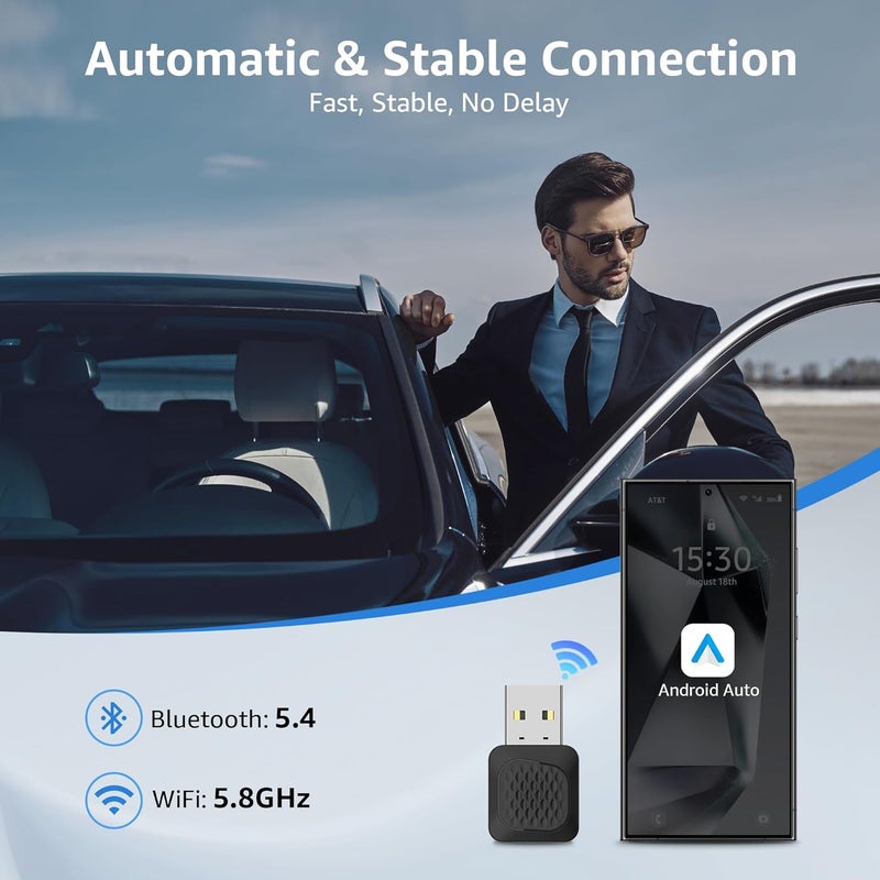Ayake Wireless Android Auto Adapter, Smallest Mini Edition, Converts Wired to Wireless Android Auto, Plug & Play Adapter, Compact Design for Android 11+ with USB/USB-C Port - Image 5